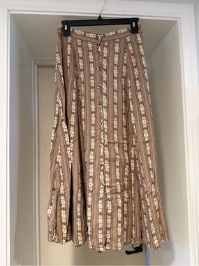 White Stag Brown and Cream Striped Floral Maxi Skirt